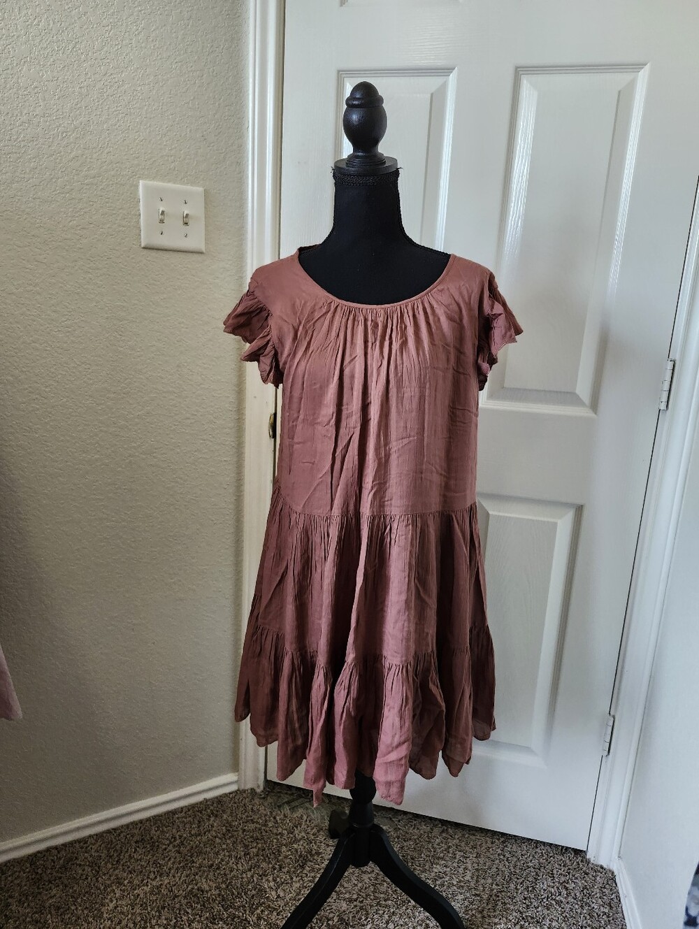 Wilfred Aritzia Brown Tan Ruffle Mini Dress